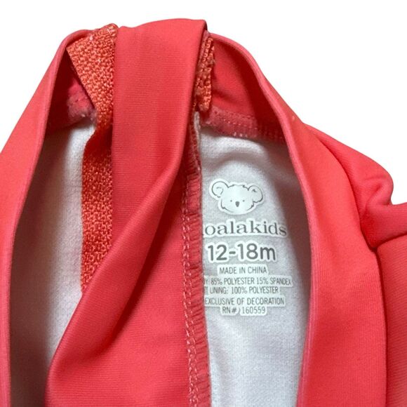 Koala Kids Baby Girl 12-18M Pink Flamingo Ruffle Long Sleeve One Piece Swimsuit - Picture 3 of 4